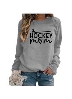 Hockey Mom Printed Crewneck Sweatshirt Oversized Gray (black font)