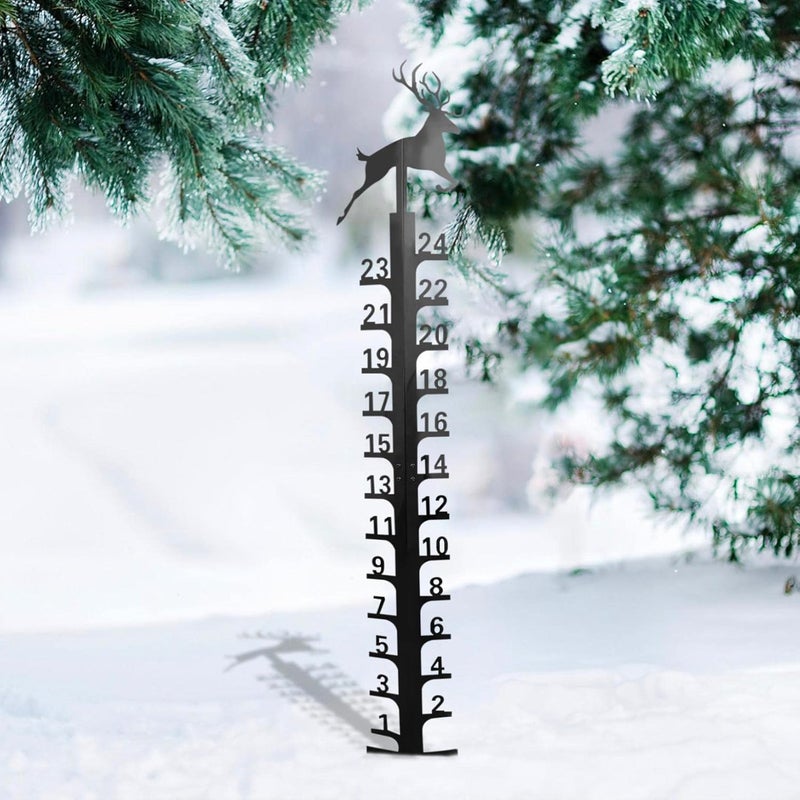 woobles Snowflake 24" Snow Gauge, Snowmobile Snowflake Snow Gauge, Handmade Metal Yard Snow Measuring Stick Garden Stakes, Christmas Rain Gauge Outdoor Decoration Gift (Black elk) Black Elk - Image 2