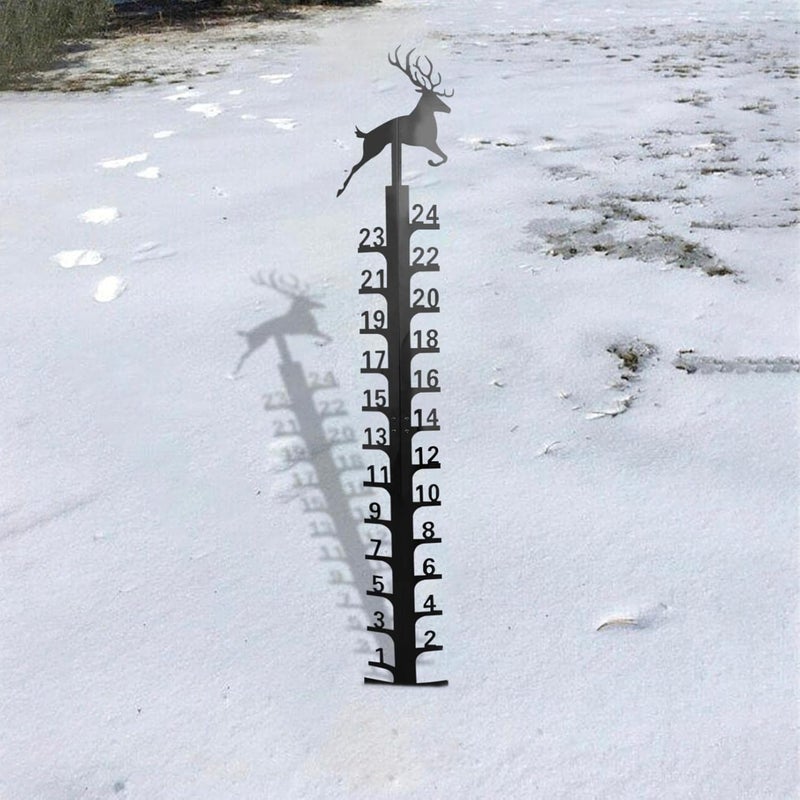 woobles Snowflake 24" Snow Gauge, Snowmobile Snowflake Snow Gauge, Handmade Metal Yard Snow Measuring Stick Garden Stakes, Christmas Rain Gauge Outdoor Decoration Gift (Black elk) Black Elk - Image 1