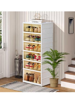 Bukela 6-Layer Shoe Box Foldable Storage Box Installation-Free Transparent Plastic Stackable Dust-Proof Shoe Cabinet With Lid 105x44x35 CM White  - Image 1