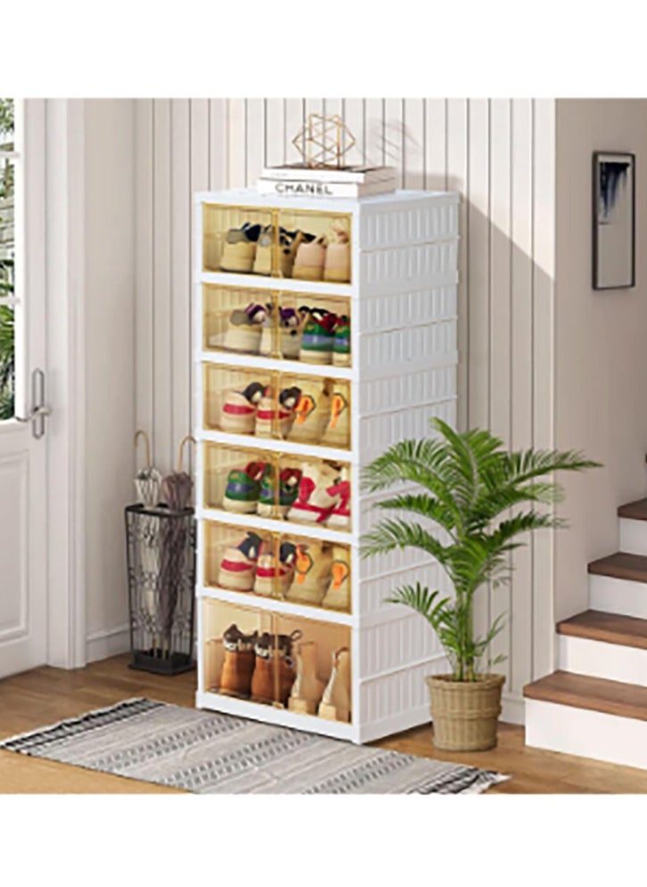 Bukela - 6-Layer Shoe Box Foldable Storage Box Installation-Free Transparent Plastic Stackable Dust-Proof Shoe Cabinet With Lid 105x44x35 CM White - Image 1