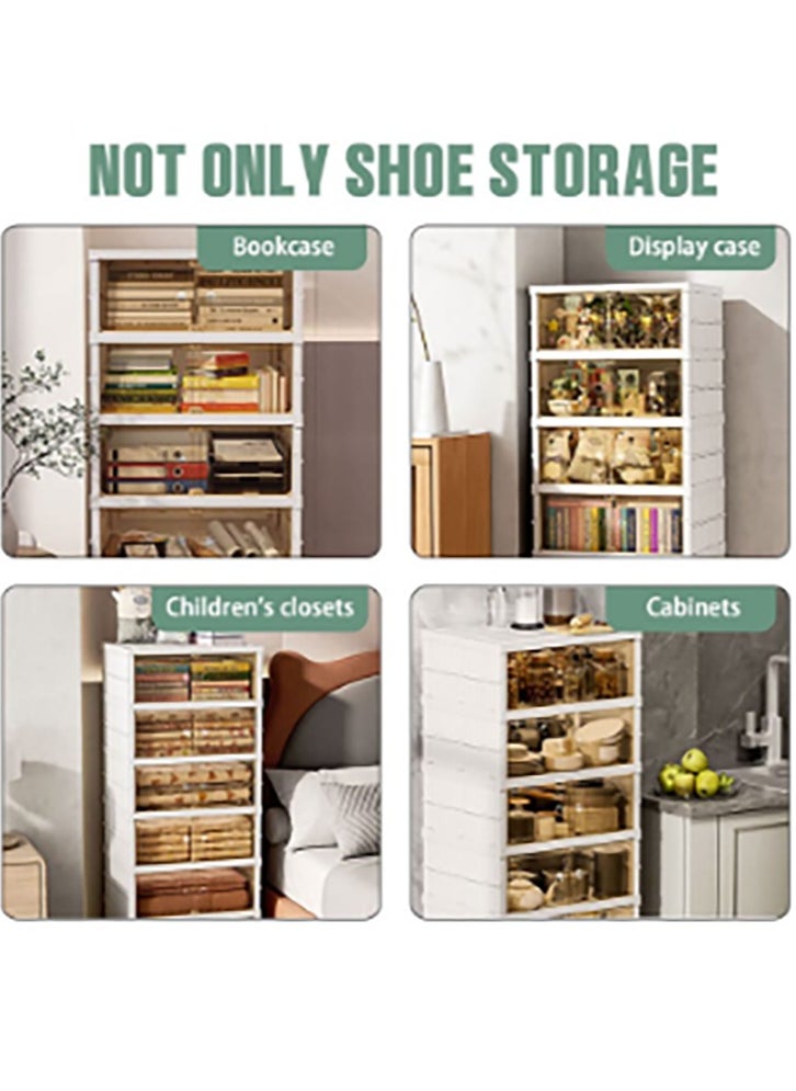 Bukela - 6-Layer Shoe Box Foldable Storage Box Installation-Free Transparent Plastic Stackable Dust-Proof Shoe Cabinet With Lid 105x44x35 CM White - Image 1