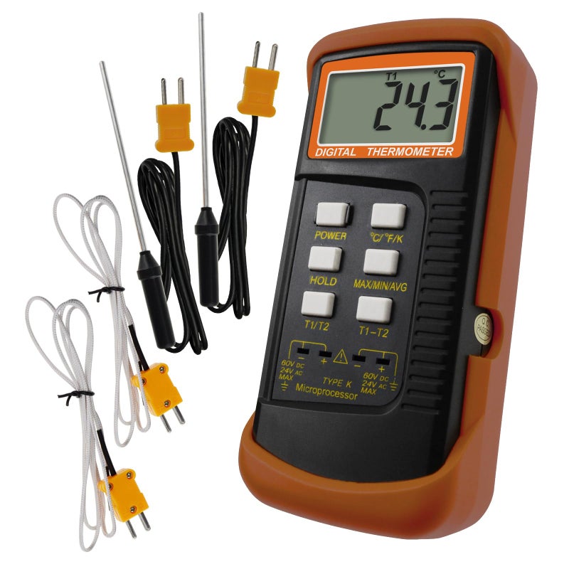 GAIN EXPRESS Thermocouple Thermometer Digital K Type Dual Channel Thermometer HVAC Temperature Meter with 4 Thermocouples, MAX/MIN/AVG Temperature Measurement, -50~1300Â°C (-58~2372Â°F) - Image 1