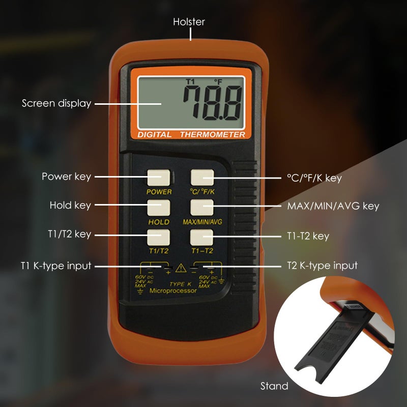 GAIN EXPRESS Thermocouple Thermometer Digital K Type Dual Channel Thermometer HVAC Temperature Meter with 4 Thermocouples, MAX/MIN/AVG Temperature Measurement, -50~1300Â°C (-58~2372Â°F) - Image 5