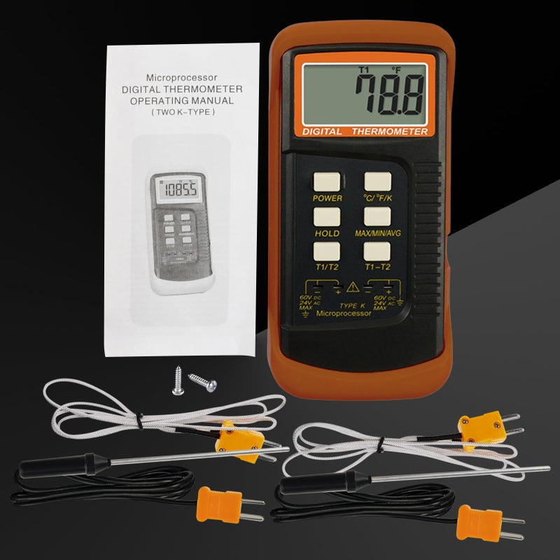 GAIN EXPRESS Thermocouple Thermometer Digital K Type Dual Channel Thermometer HVAC Temperature Meter with 4 Thermocouples, MAX/MIN/AVG Temperature Measurement, -50~1300Â°C (-58~2372Â°F) - Image 3