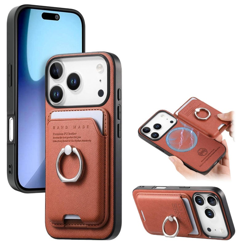 MagSafe Case for iPhone 16 / 16 Plus / 16 Pro / 16 Pro Max with Card Holder and Drop Protection plus Shockproof plus Strong Magnetic plus Anti-Slip Grip in Brown - ModaStar - Image 1