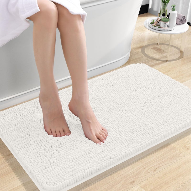 OLANLY Bathroom Rugs 24x16, Extra Soft Absorbent Chenille Bath Rugs, Rubber Backing Quick Dry, Machine Washable Bath Mats for Bathroom Floor, Tub and Shower, Home Decor Accessories, Ivory - Image 1