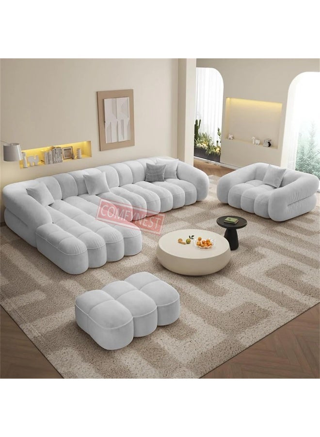 Comfynest مجموعة أرائك كومفينست من قماش الفرو - راحة مفرطة مع خيارات ألوان وأحجام متعددة (رمادي فاتح، على شكل L مع كرسي وأوتومان) - Image 1