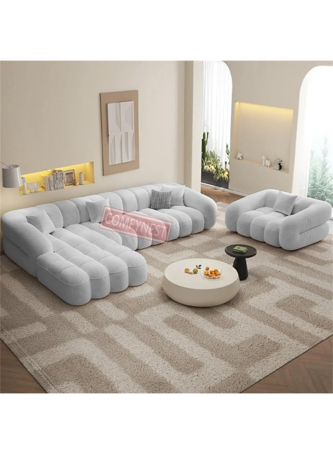 Comfynest مجموعة أرائك كومفينست من قماش الفرو - راحة مفرطة مع خيارات ألوان وأحجام متعددة (رمادي فاتح، على شكل L مع كرسي وأوتومان) - Image 3