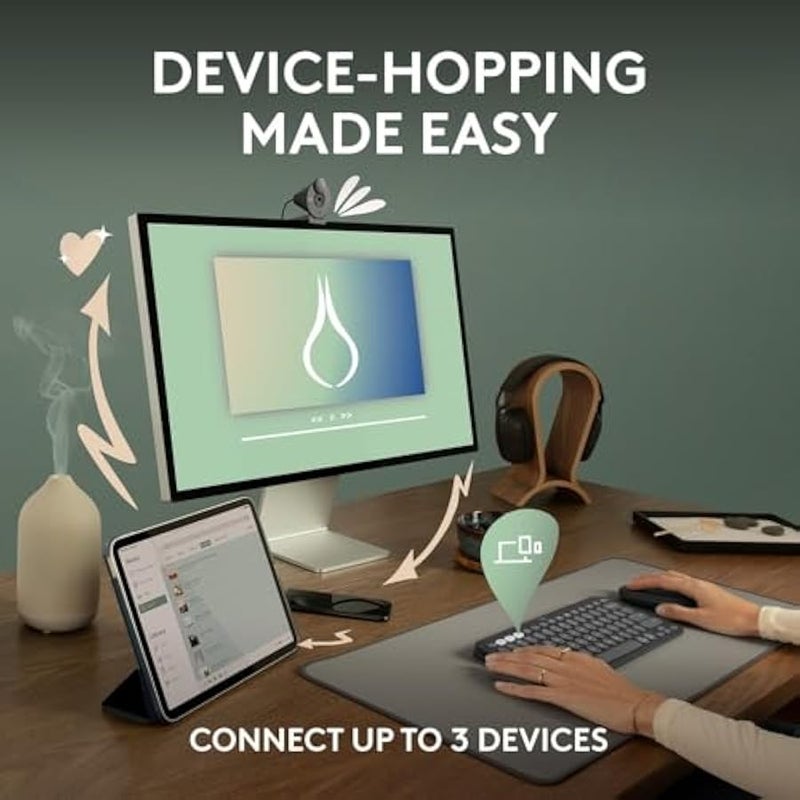 Pebble Keys 2 K380s, Multi-Device Bluetooth Wireless Keyboard with Customizable Shortcuts, Slim and Portable, Easy-Switch for Windows, macOS, iPadOS, Android, Chrome OS, US Intl Layout- White - Image 3