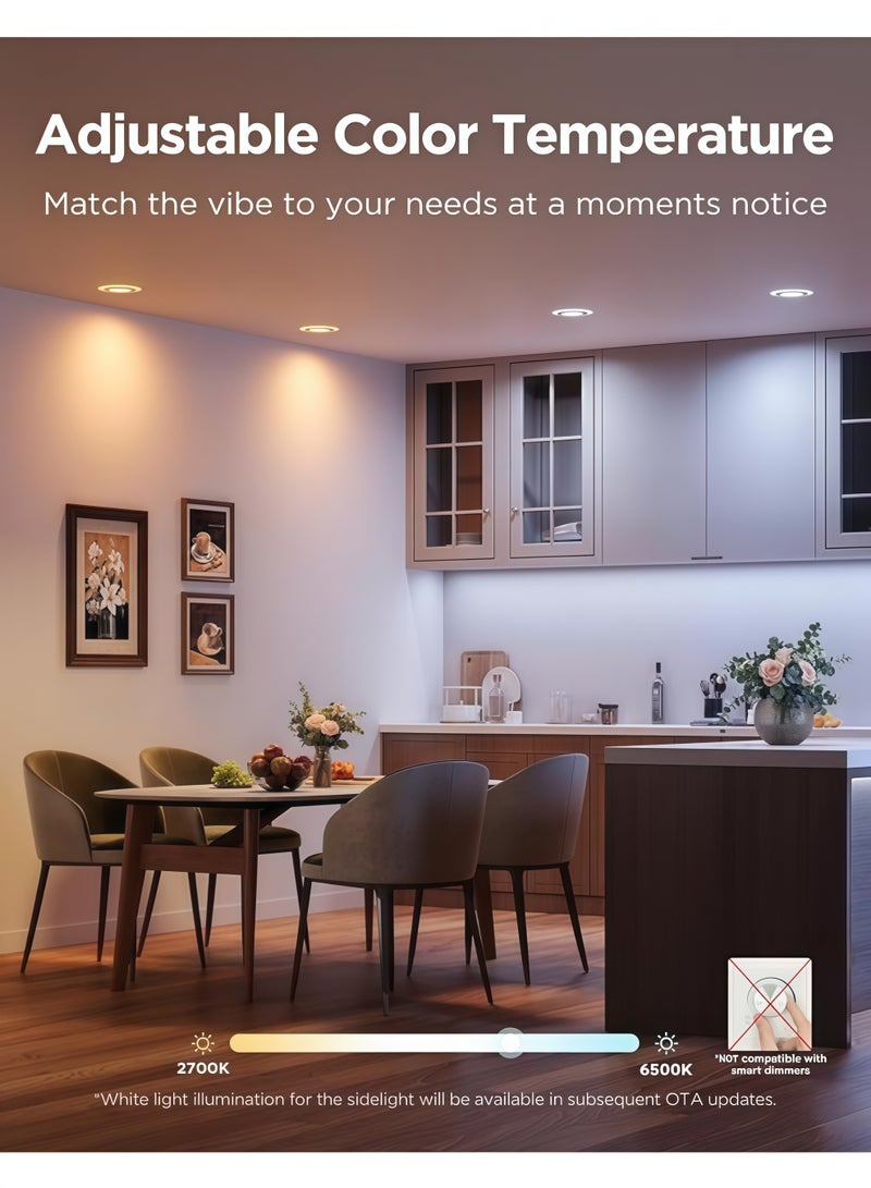 Lurette 10W 3 inch Smart Recessed Downlight, 800LM Color Change Ceiling LED Light, Bluetooth Adjustable and DIY Scenes, 16 Million Colors - Image 5
