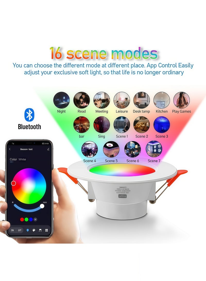 Lurette 10W 3 inch Smart Recessed Downlight, 800LM Color Change Ceiling LED Light, Bluetooth Adjustable and DIY Scenes, 16 Million Colors - Image 3