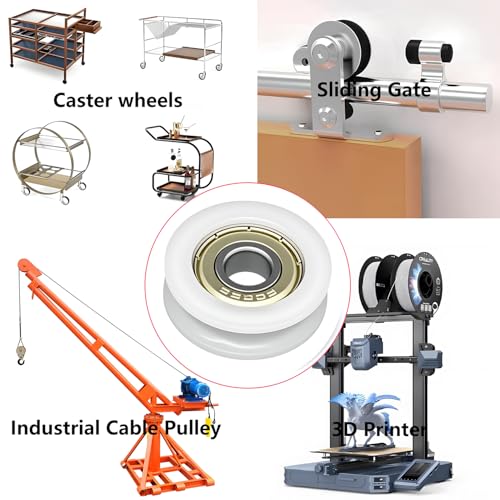 Preamer 5pcs Small Plastic Coated Pulley Ball Bearing Wheels Roller, Silent U Groove Bearing Track Roller Wheel for Sliding Door, Window, Toy, 3D Printer,Lifting System for 3mm Rope, with 695ZZ Bearing - Image 3