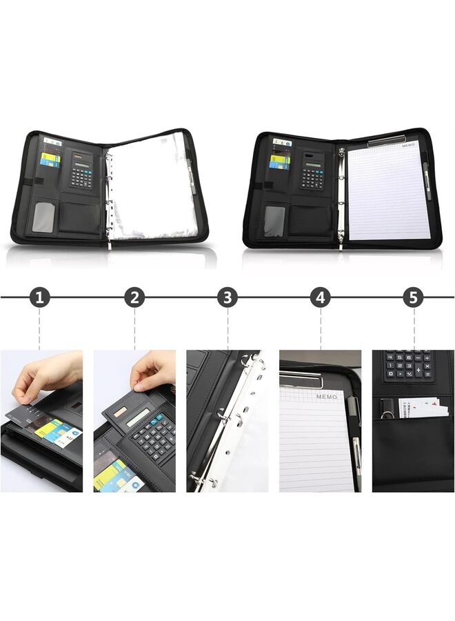 LAMAY Portfolio, Conference Folder Portfolio with Hidden Handle - Interview Resume Notefolio Premium Legal Document Organizer with Card Holder, Notebook and File Folders for Men and Women - Image 4