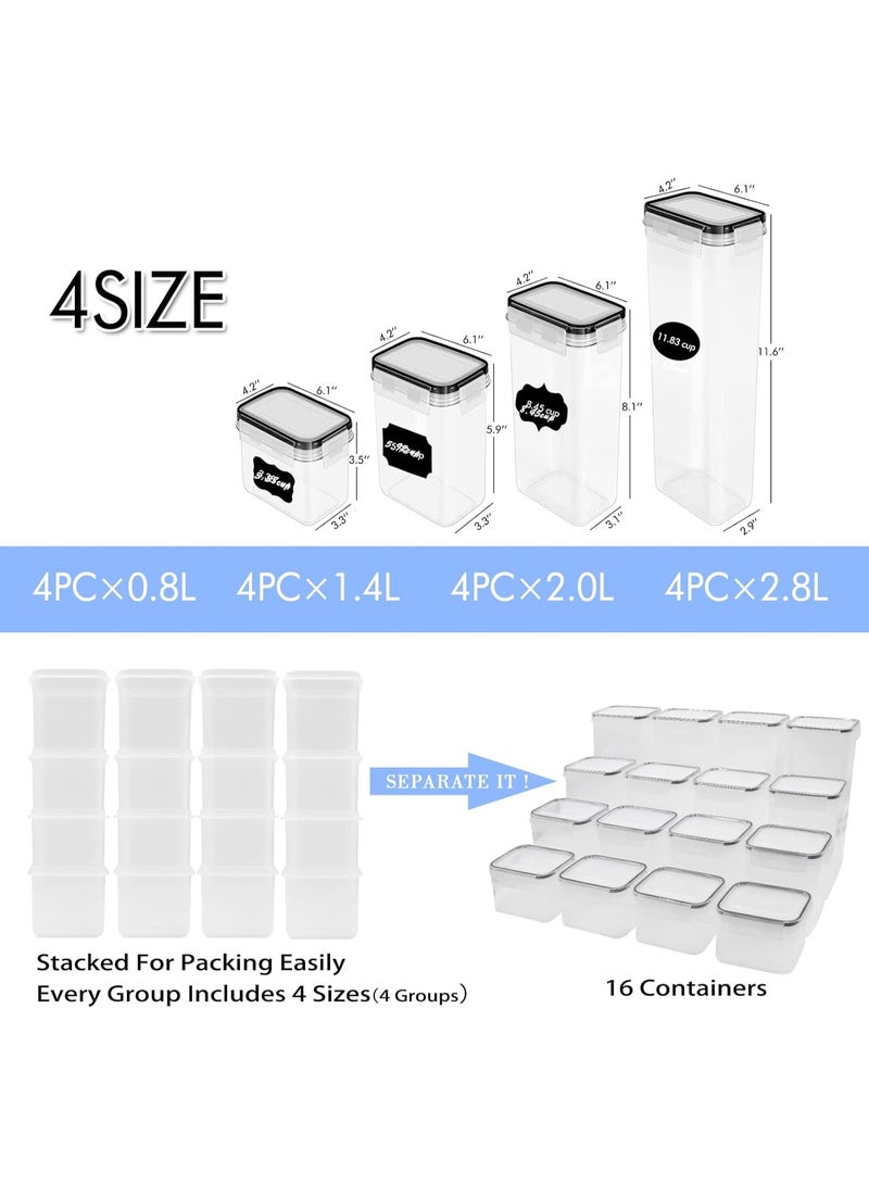 Relex 16PCS Airtight Food Storage Containers with Lids, 4 Sizes Cereal Containers Storage Set, Storage Jars Set for Kitchen Organization, Ideal for Spaghetti, Cereal, Flour,Included Marker Pen and Label  - Image 2