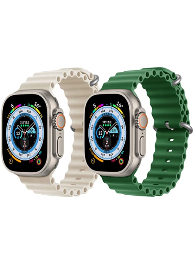 IAF Silicone Ocean Band Strap Pearl White Silicone Ocean Band Strap Green Set of 2 for Apple Watch Ultra 8 49mm