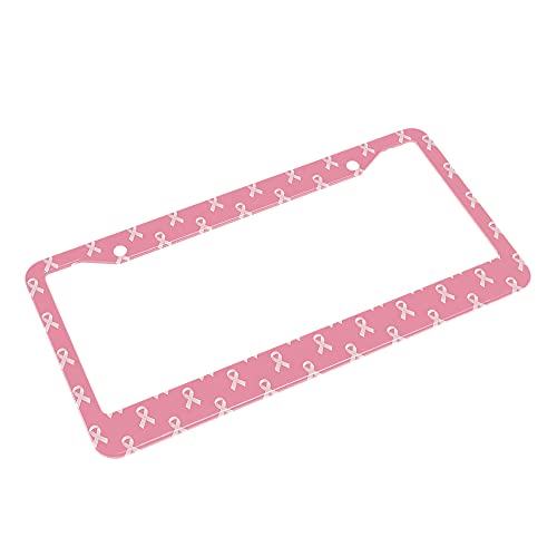 Beabes Pink Breast Cancer Ribbons License Plate Frame Auto Tag Frames Universal License Plates Holder 2 Holes Cute Pattern Decorative Car Truck Motorcycle License Plates Tag for Men Women - Image 4