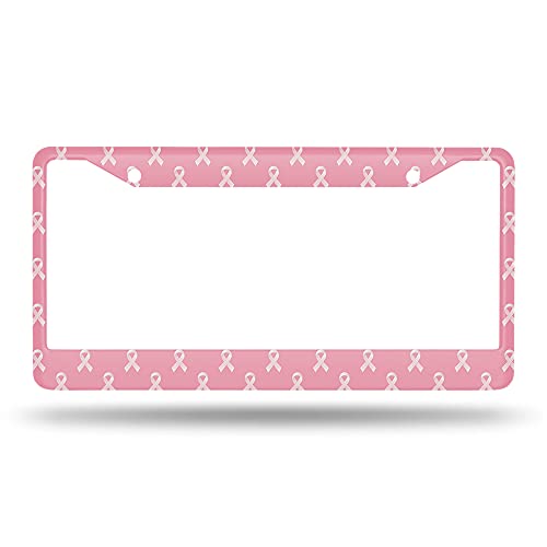 Beabes Pink Breast Cancer Ribbons License Plate Frame Auto Tag Frames Universal License Plates Holder 2 Holes Cute Pattern Decorative Car Truck Motorcycle License Plates Tag for Men Women - Image 2