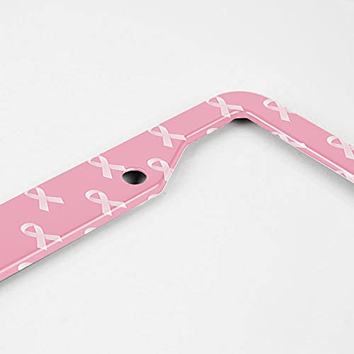 Beabes Pink Breast Cancer Ribbons License Plate Frame Auto Tag Frames Universal License Plates Holder 2 Holes Cute Pattern Decorative Car Truck Motorcycle License Plates Tag for Men Women - Image 3