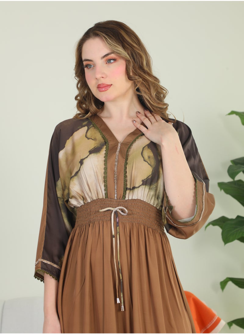 Bint Al Bilad Bint Al Bilad Women's Summer Long Luxury Jalabiya | Full-Length Kaftan Dress for Ramadan, Eid Ul Fitr, Wedding, Special Occasions | Embroidered Saudi Abaya | Modest Islamic Clothing  - Image 5