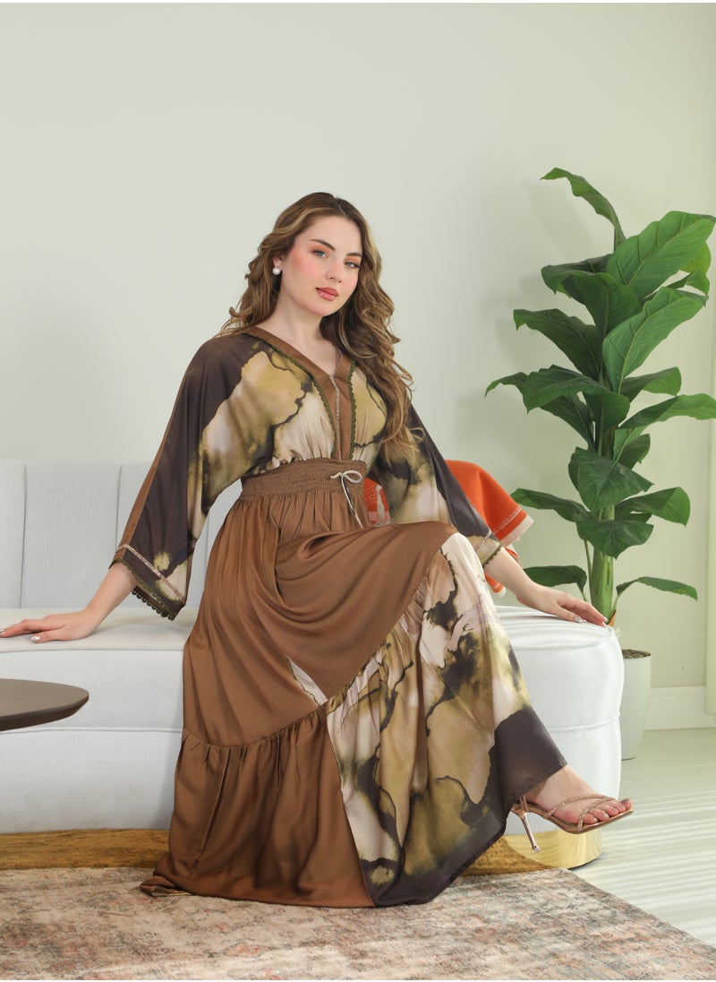 Bint Al Bilad Bint Al Bilad Women's Summer Long Luxury Jalabiya | Full-Length Kaftan Dress for Ramadan, Eid Ul Fitr, Wedding, Special Occasions | Embroidered Saudi Abaya | Modest Islamic Clothing  - Image 3