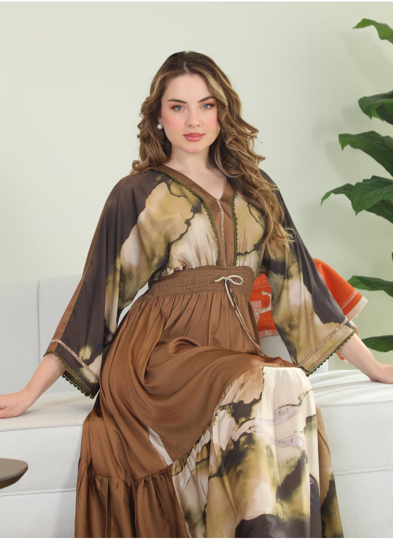 Bint Al Bilad Bint Al Bilad Women's Summer Long Luxury Jalabiya | Full-Length Kaftan Dress for Ramadan, Eid Ul Fitr, Wedding, Special Occasions | Embroidered Saudi Abaya | Modest Islamic Clothing  - Image 4