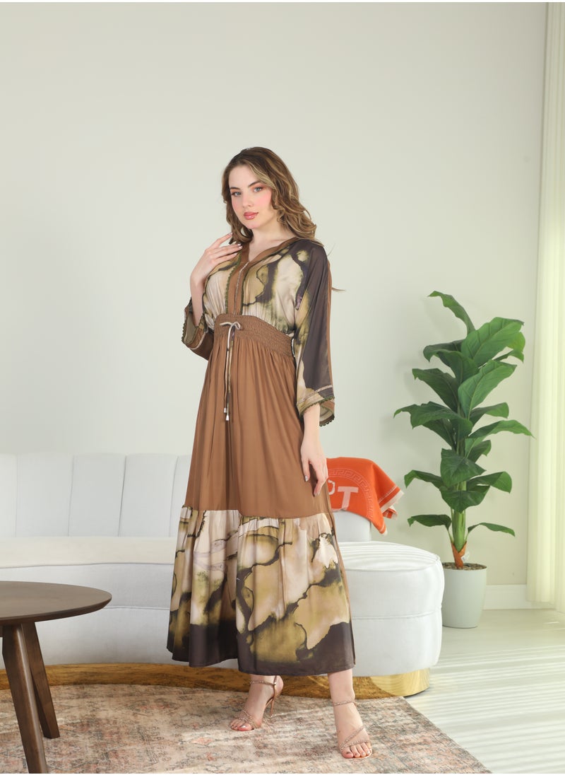 Bint Al Bilad Bint Al Bilad Women's Summer Long Luxury Jalabiya | Full-Length Kaftan Dress for Ramadan, Eid Ul Fitr, Wedding, Special Occasions | Embroidered Saudi Abaya | Modest Islamic Clothing  - Image 2