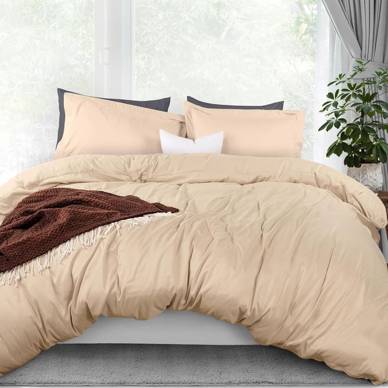 OSBED Luxury 3 Piece Duvet Cover Set - 100% Cotton, 300 Thread Count, Beige, 220 x 240cm - Image 1