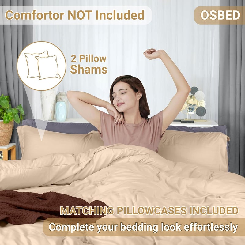 OSBED Luxury 3 Piece Duvet Cover Set - 100% Cotton, 300 Thread Count, Beige, 220 x 240cm - Image 4