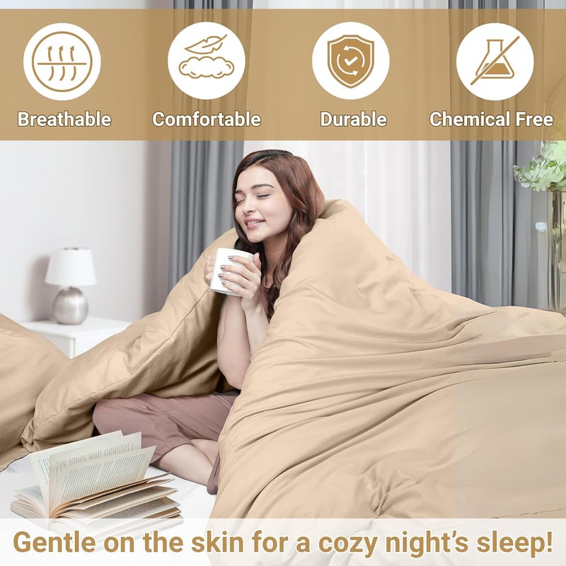 OSBED Luxury 3 Piece Duvet Cover Set - 100% Cotton, 300 Thread Count, Beige, 220 x 240cm - Image 5