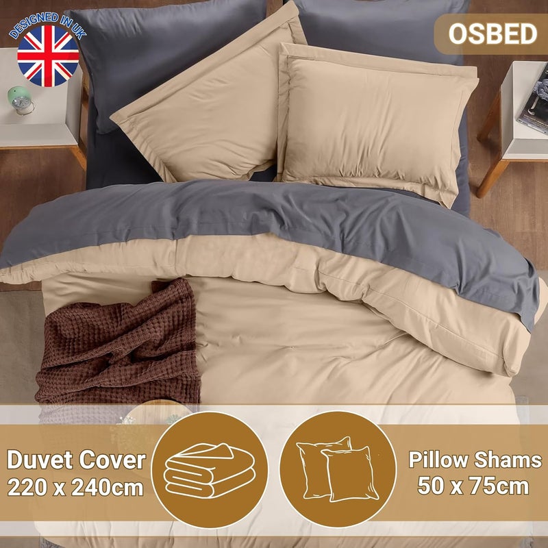 OSBED Luxury 3 Piece Duvet Cover Set - 100% Cotton, 300 Thread Count, Beige, 220 x 240cm - Image 2
