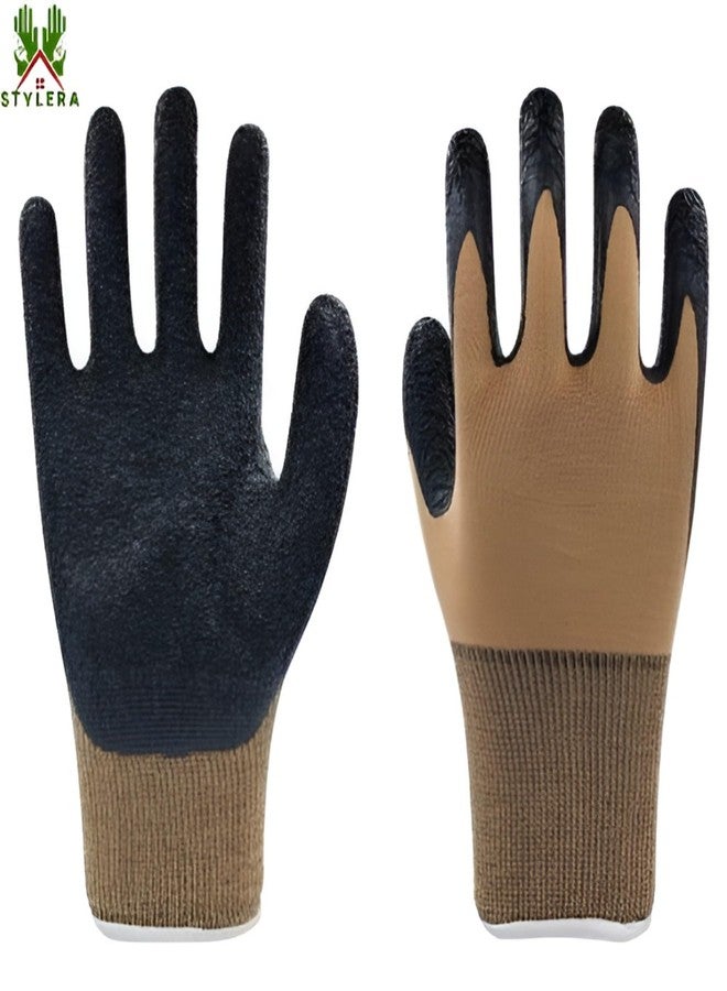 STYLERA Nylon Knitted Latex Rubber Coated Safety Hand Protection Work Gloves Kitchen Gardening Heavy Duty Reusable Washable Gloves For Men Women (BROWN ON BLACK, PACK OF 5 PAIR) - Image 3