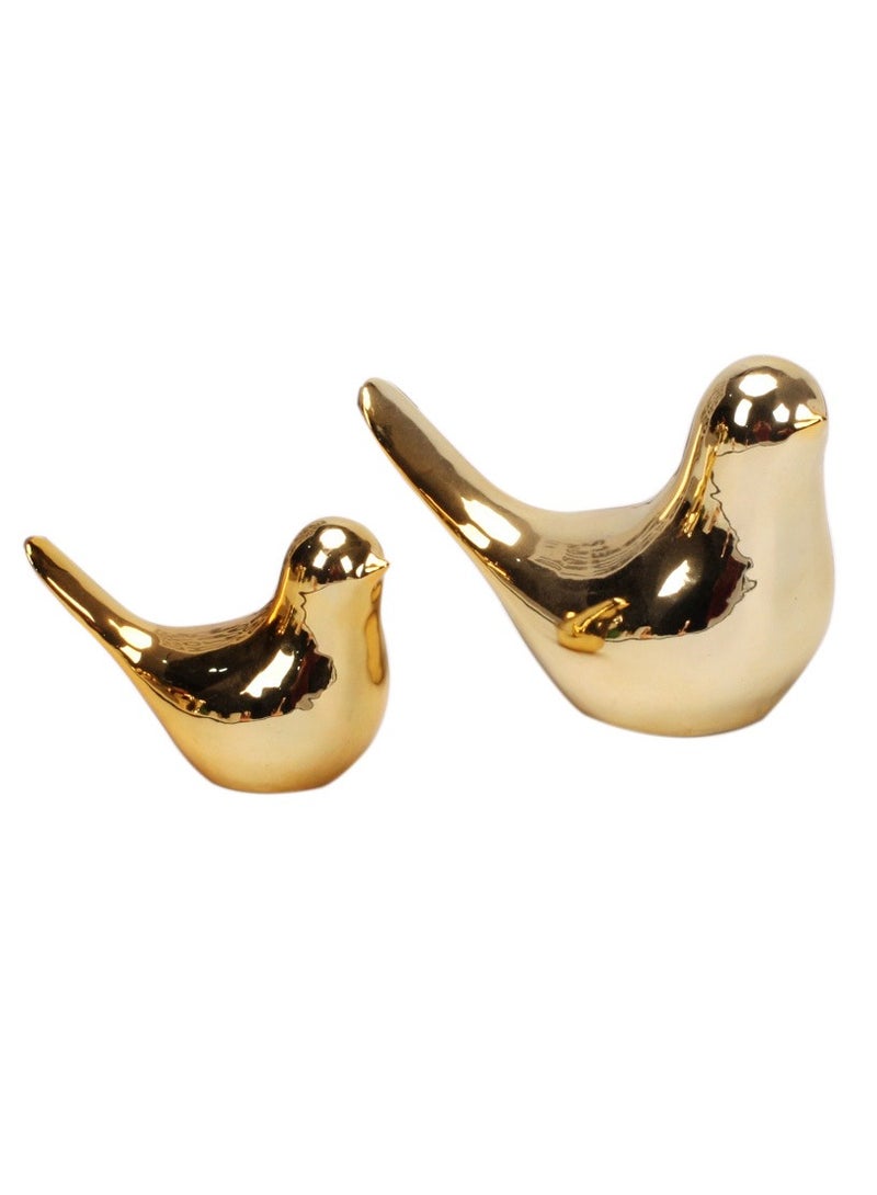 Golden Ceramic Bird Figurines, 2 Pack Small Animal Statues Home Decor Modern Style Gold Decorative Ornaments for Living Room, Bedroom, Office Desktop, Cabinets - Image 1
