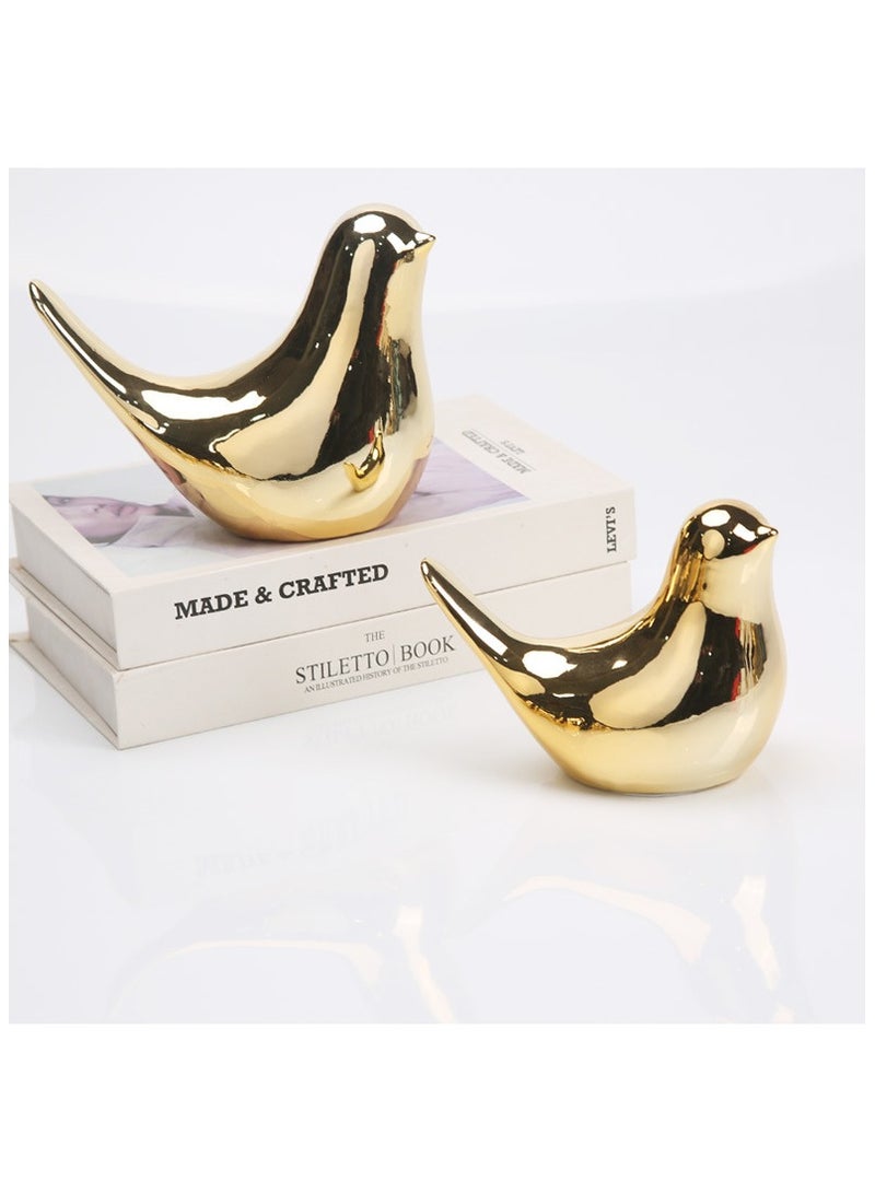 Golden Ceramic Bird Figurines, 2 Pack Small Animal Statues Home Decor Modern Style Gold Decorative Ornaments for Living Room, Bedroom, Office Desktop, Cabinets - Image 2
