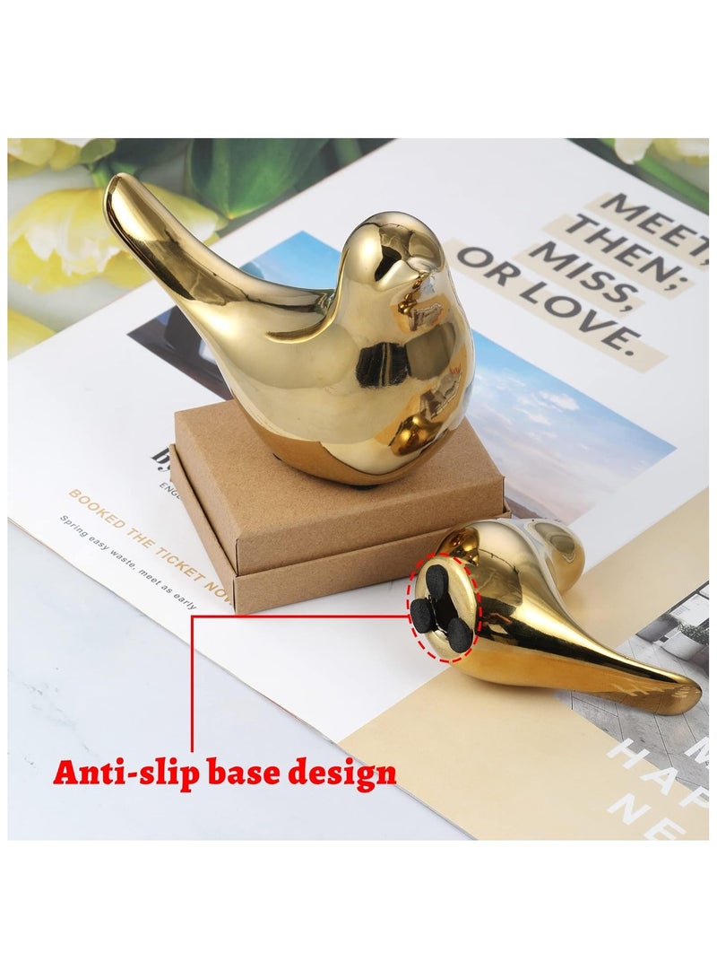 Golden Ceramic Bird Figurines, 2 Pack Small Animal Statues Home Decor Modern Style Gold Decorative Ornaments for Living Room, Bedroom, Office Desktop, Cabinets - Image 4