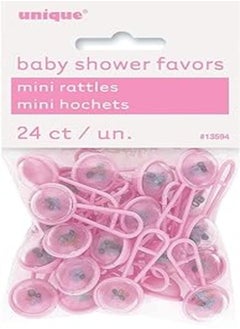 Unique Party 13594 - Plastic Pink Rattle Baby Shower Favours, Pack of 24