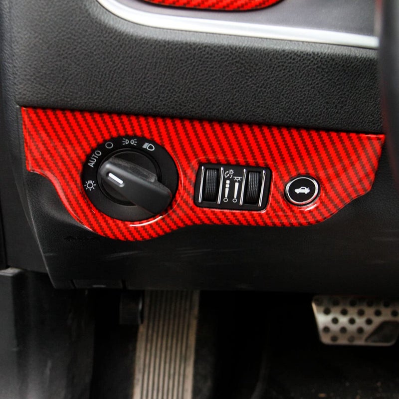 crosselec ملصق زينة زر مفتاح المصابيح الأمامية من ألياف الكربون الحمراء لسيارة دودج تشارجر 2011+/ كرايسلر 300 2015-2021 - Image 2