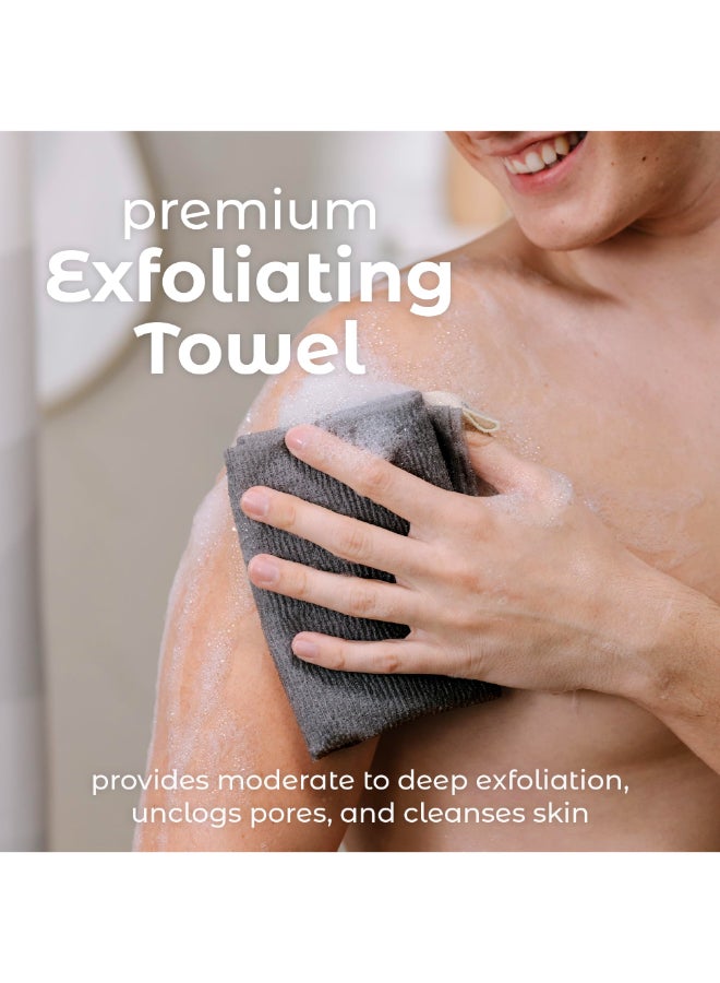 MainBasics Exfoliating Shower Towel Japanese Nylon Bath Towel and Body Washcloth QuickDry Durable Deep Exfoliation Set of 3 Black Ice - Image 4