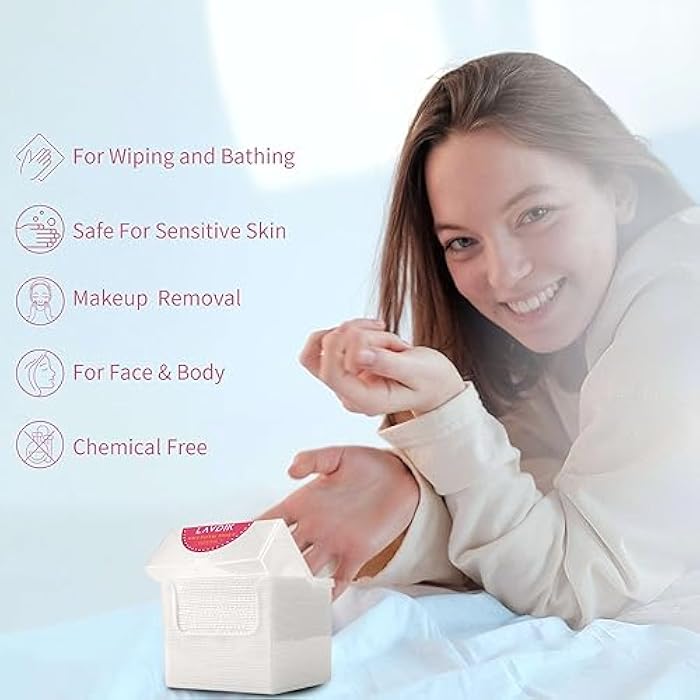 LAVDIK Disposable Fast Dry Wipes, Daily Face Towel, Facial Washcloth, Makeup Remover, Cleansing Towelettes, Ultra Soft, 40 Ct,1 reusable plastic box - Image 5