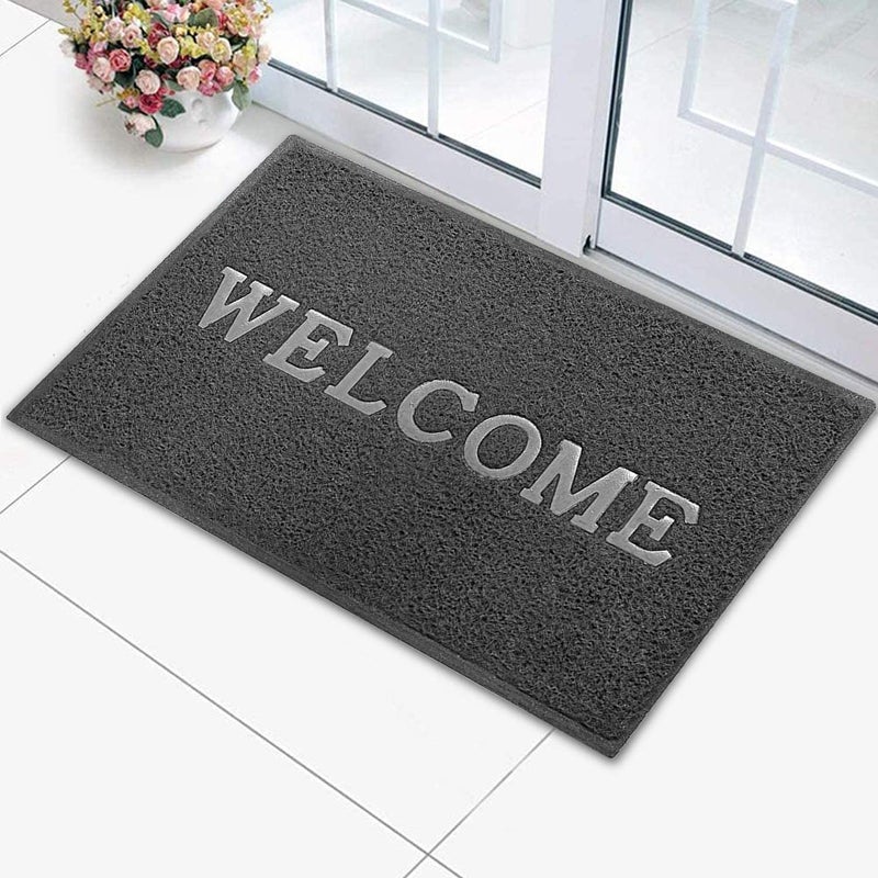 Status Contract Status Welcome Design PVC Door Mats in Kitchen Home Bedside Living Office Restaurant Entrance Area with Anti Slip Floor Mat Washable (15x23 inch) or (38x 58cm) (Grey) - Image 1
