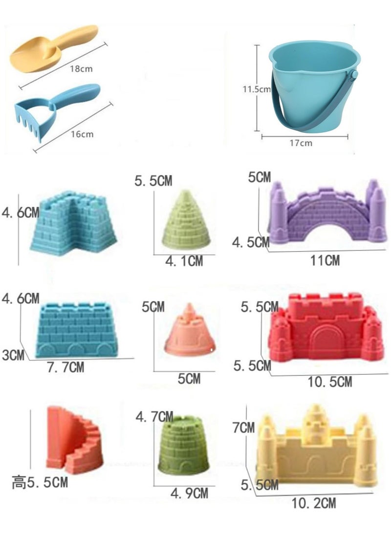VUCATIN 12 Piece Sand Castle Building Beach Toys Bag For Outdoor Play Including Sand Bucket Rake Shovel Sand Molds Travel Sand Toys Sandbox Toys for Toddlers Kids Boys Baby (Blue) - Image 2
