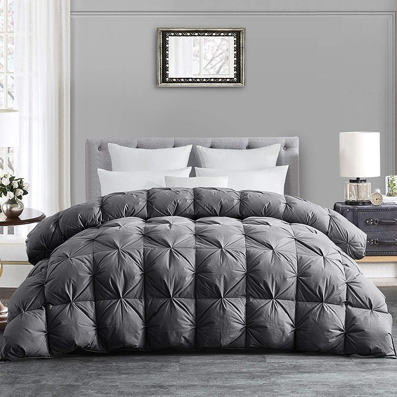 HOMBYS HOMBYS 120x120 Oversized King Feather and Down Comforter Pinch Pleat Super Palatial King Duvet Insert with 100 Cotton Cover Grey Fluffy Thick Comforter with Corner Tabs for All Season Warmth 