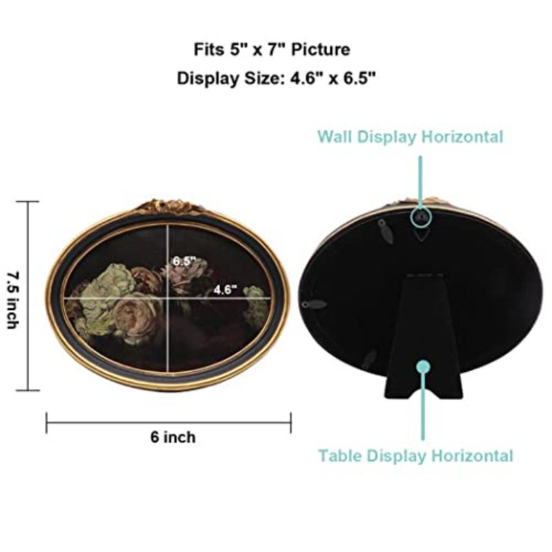 Vintage Oval Picture Frame 5x7 Antique Photo Frame Decorative Painting Table Top Display and Wall Hanging Home Decor, Ornate Photo Gallary Art, Black and Gold - Image 3
