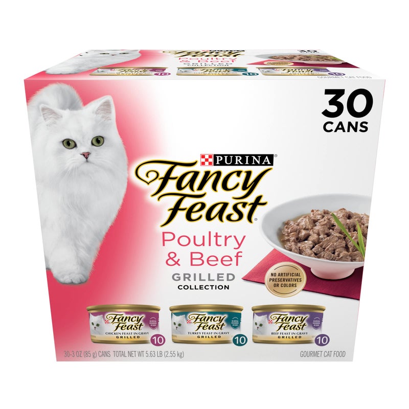 Fancy Feast Purina Fancy Feast Grilled Wet Cat Food Poultry and Beef Collection Wet Cat Food Variety Pack - (Pack of 30) 3 oz. Cans - Image 1