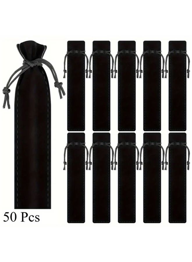 50 Pack Double Sided Velvet Pencil Cases Black Drawstring Pouches for Lipstick Pen Storage Organizer Bags Gift Bags Stationery Sacks - Image 1