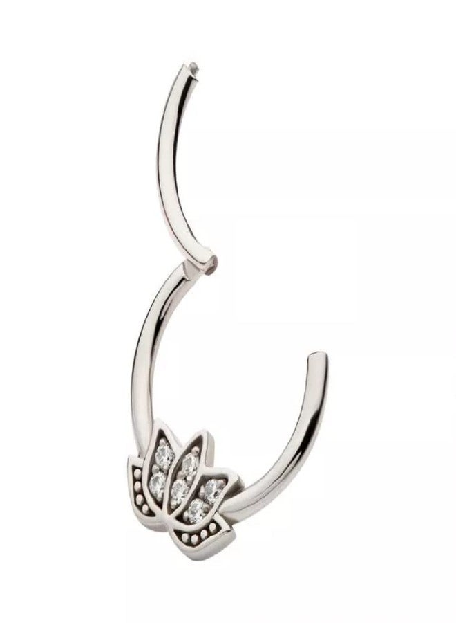 Pierced Owl 16GA 316L Stainless Steel CZ Crystal Lotus Flower Front Facing Hinged Segment Ring (Gold Tone) - Image 2