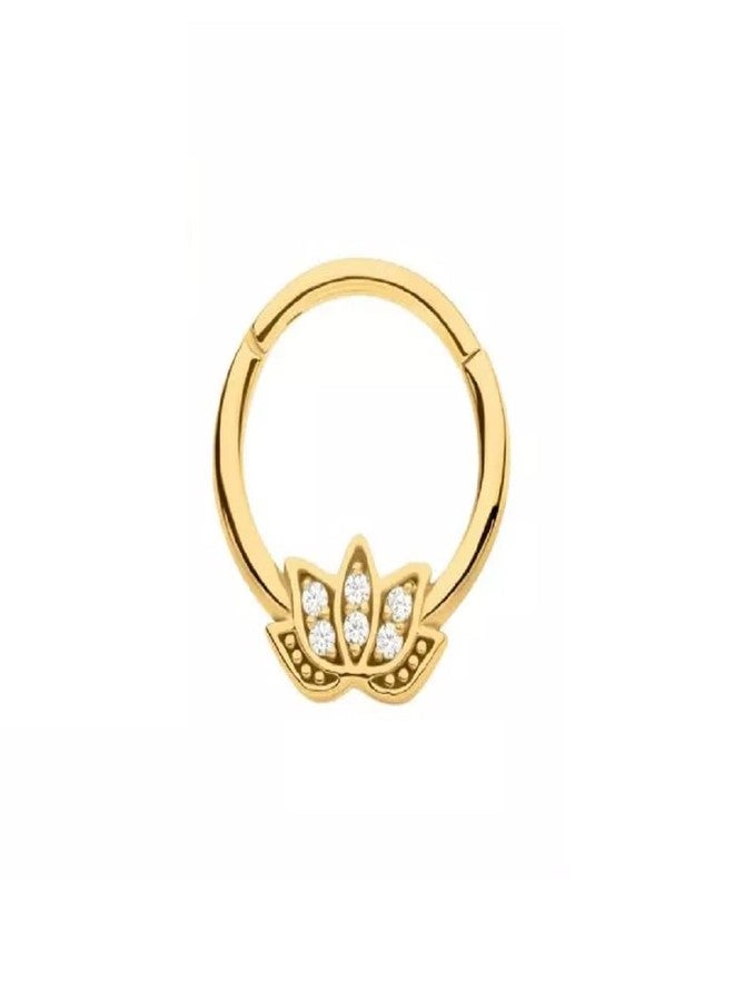 Pierced Owl 16GA 316L Stainless Steel CZ Crystal Lotus Flower Front Facing Hinged Segment Ring (Gold Tone) - Image 1