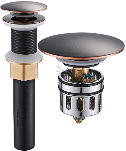 REGALMIX Bathroom Sink Drain, Vessel Sink Pop Up Drain with Detachable Basket Stopper,Anti-Explosion and Anti-Clogging Drain Strainer, Sink Drain Assembly Without Overflow Oil Rubbed Bronze, REGALMIX RWF082C - Image 1
