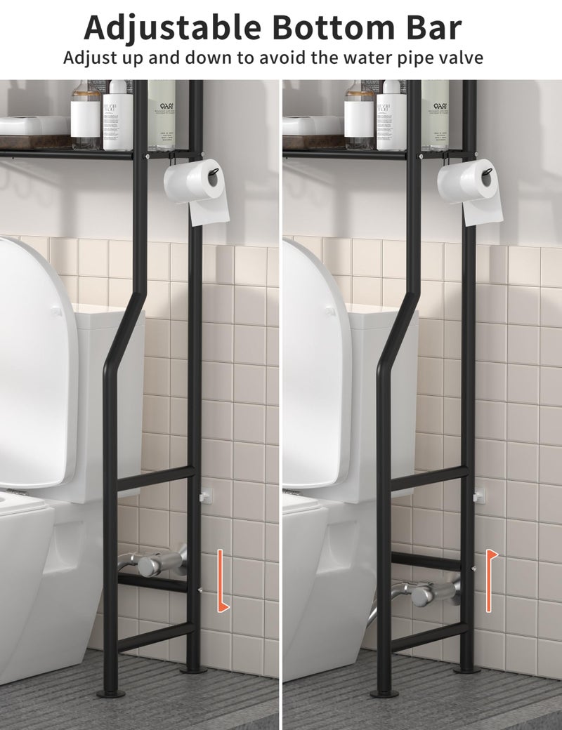 Livilord 3-Tier Over The Toilet Storage, Freestanding Metal Bathroom Shelves with 4 Hooks, Over Toilet Storage Shelf with Paper Holder, Above The Toilet Shelf for Bathroom Storage, Black - Image 3