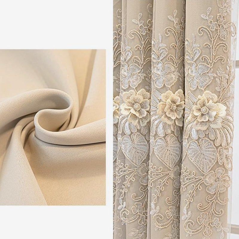 Amidoudou 1 Pair Luxury European Curtains with Wavy Valance for Living Room Bedroom Double Layer Embroidered Curtains (Pink,52x90 Inch) - Image 4